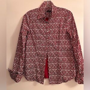 Talbots Stretch Cotton Classic Button Front Shirt in Cranberry Red. Size Medium